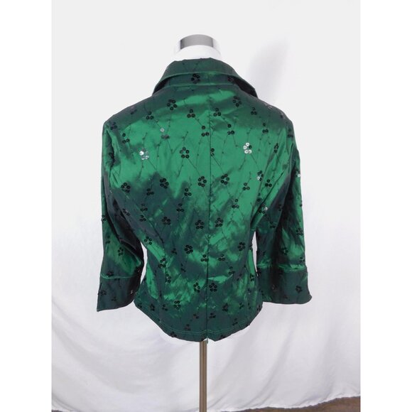 Cachet Emerald Embellished Blouse 12 - Sequin - Excellent - Witchcore Elegant - Picture 7 of 13